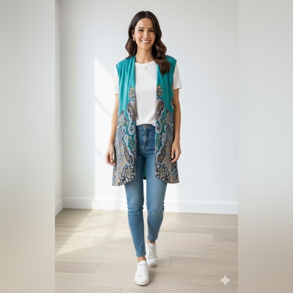 Papermoon Tops - PAPERMOON Womens Teal Green Caputo Kimono Size M